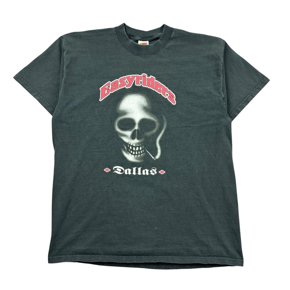 Vintage Easyriders Dallas T Shirt Men's XL‎ Black Biker Motorcycle Skull Grunge